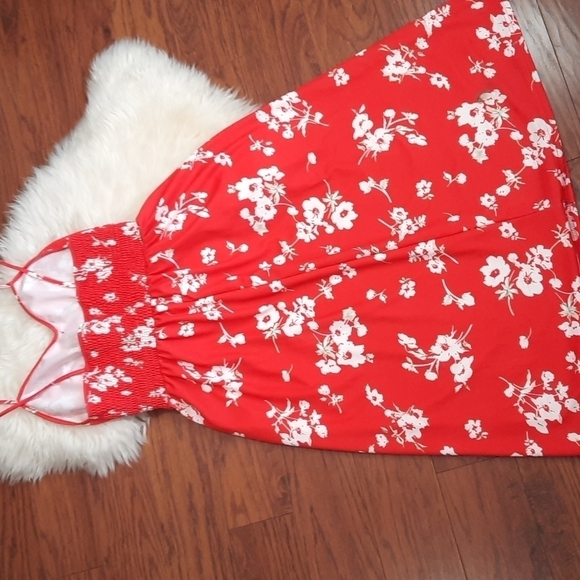 Boutique Red Floral Button Front Summer Dress - Picture 2 of 6